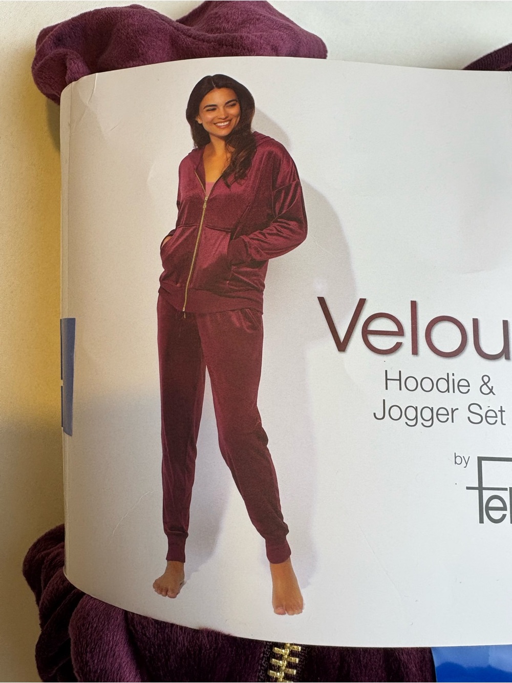 Felina Velour Hoodie & Jogger Set - burgundy
